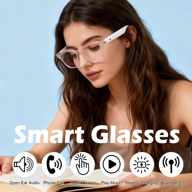 Alt view image 2 of 7 - AI Smart Glasses, Anti Blue Light Bluetooth Translation Glasses with 164 Hands-Free Calls & Audio Multifunctional Smart Sunglasses for Men Women Travel Trade Business (KL01-White-Color-Change-Lens)