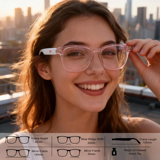 Alt view image 3 of 7 - AI Smart Glasses, Anti Blue Light Bluetooth Translation Glasses with 164 Hands-Free Calls & Audio Multifunctional Smart Sunglasses for Men Women Travel Trade Business (KL01-White-Color-Change-Lens)