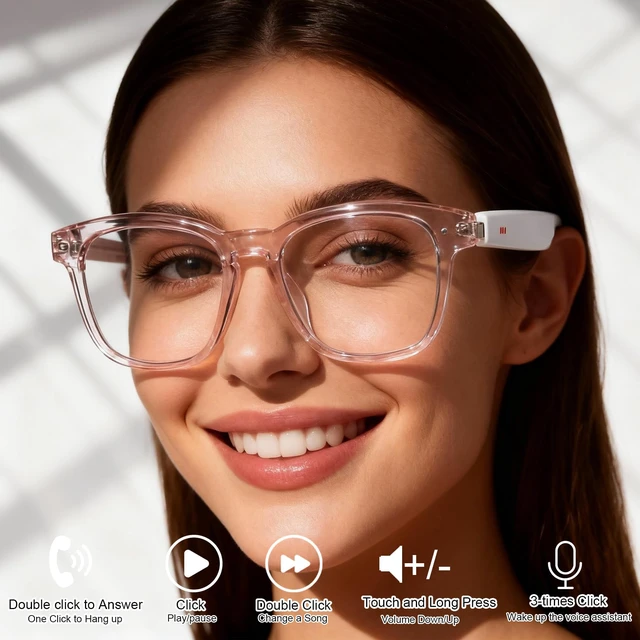 Alt view image 4 of 7 - AI Smart Glasses, Anti Blue Light Bluetooth Translation Glasses with 164 Hands-Free Calls & Audio Multifunctional Smart Sunglasses for Men Women Travel Trade Business (KL01-White-Color-Change-Lens)