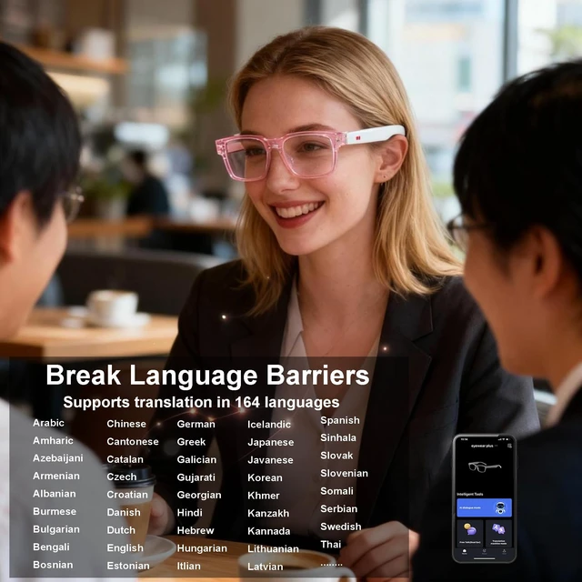 Alt view image 7 of 7 - AI Smart Glasses, Anti Blue Light Bluetooth Translation Glasses with 164 Hands-Free Calls & Audio Multifunctional Smart Sunglasses for Men Women Travel Trade Business (KL01-White-Color-Change-Lens)