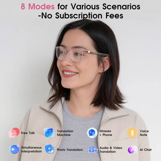 Alt view image 2 of 7 - AI Smart Glasses for Women with Stylish Rose-Gold Thin Temples | Real-Time Translation - 164 Languages, Color-Changing Lenses, Lightweight, Free App, Bluetooth Glasses for Travel Working