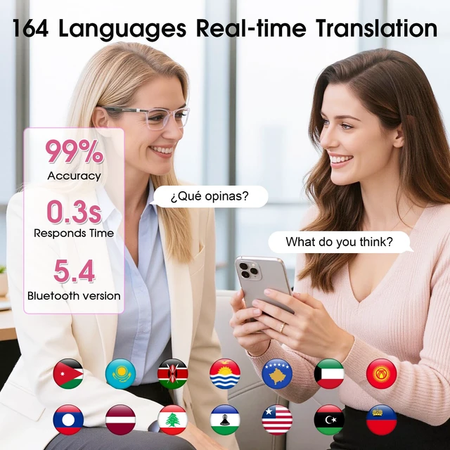 Alt view image 3 of 7 - AI Smart Glasses for Women with Stylish Rose-Gold Thin Temples | Real-Time Translation - 164 Languages, Color-Changing Lenses, Lightweight, Free App, Bluetooth Glasses for Travel Working
