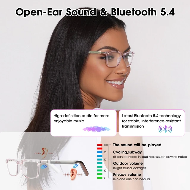 Alt view image 7 of 7 - AI Smart Glasses for Women with Stylish Rose-Gold Thin Temples | Real-Time Translation - 164 Languages, Color-Changing Lenses, Lightweight, Free App, Bluetooth Glasses for Travel Working