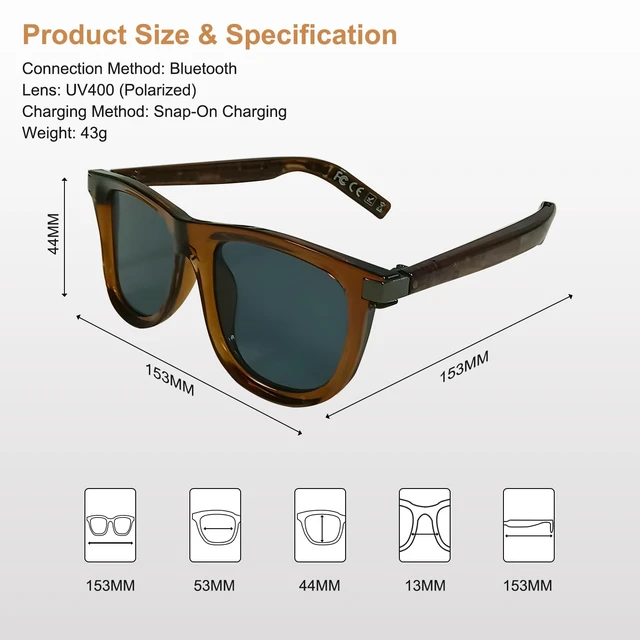 Alt view image 3 of 7 - Smart Glasses for Women Men, UV400 Polarized Curved Lenses Sunglasses, Auto On/Off by Wearing Sensor, Audio Music Glasses with Speaker, Wide FaceBluetooth Glasses for Travel Work Driving-B