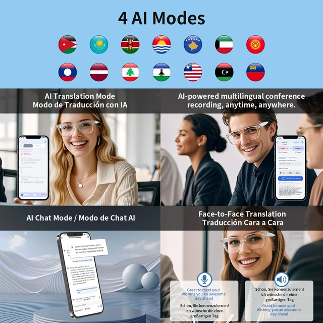 Alt view image 7 of 7 - AI Smart Glasses, Bluetooth AI Translation Glasses for Men Women, Smart Audio Sunglasses with AI Translation (160+Languages), Photochromic Lenses, Music Blue Light Glasses for Travel Business-Pink