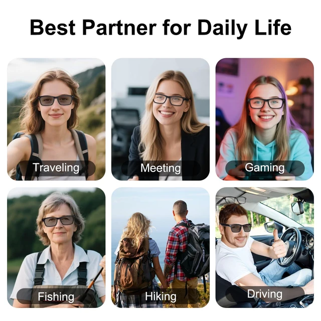 Alt view image 7 of 7 - AI Smart Glasses for, Bluetooth AI Translation Glasses with 160+ Languages | UV400 photochromic lenses adapt to changing light with free app support for travel, business, study and global