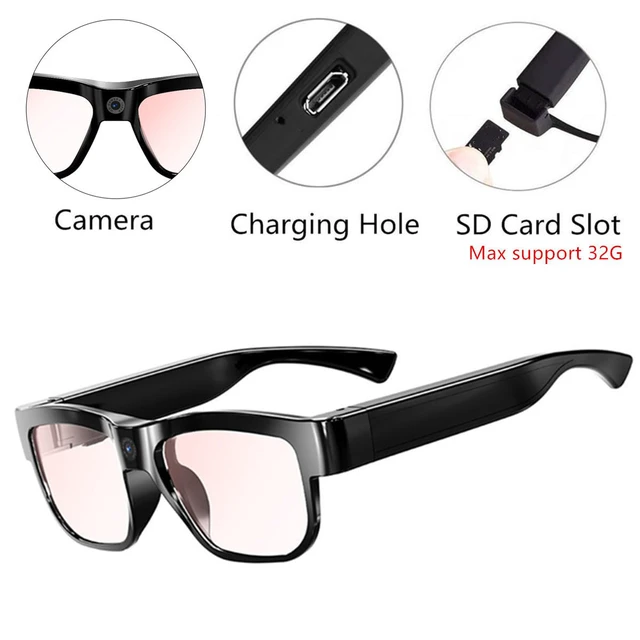Alt view image 2 of 7 - Camera Glasses Smart Glasses with Camera Outdoor Video Recording Wearable Black Glasses for Men Women adpot USB Port for Driving Riding Training Hiking