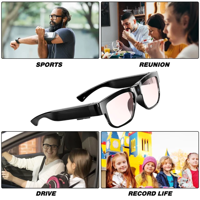 Alt view image 4 of 7 - Camera Glasses Smart Glasses with Camera Outdoor Video Recording Wearable Black Glasses for Men Women adpot USB Port for Driving Riding Training Hiking