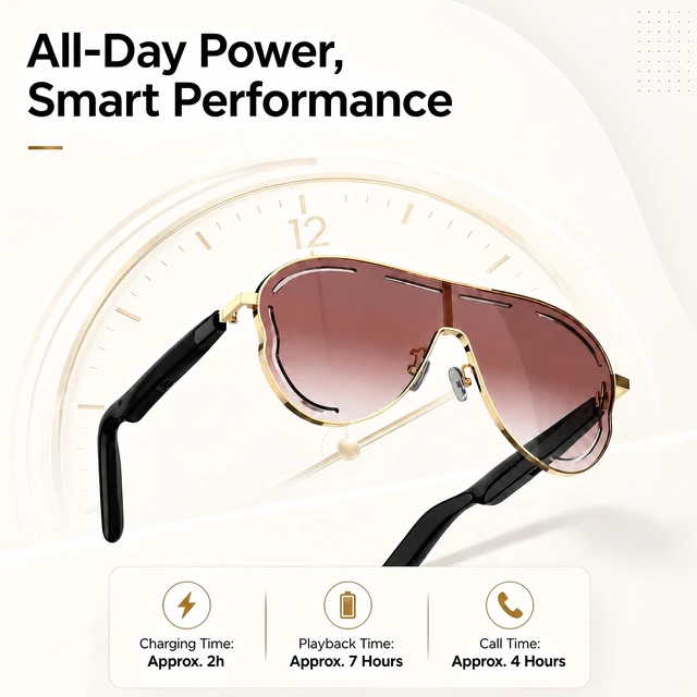 Alt view image 2 of 7 - Bluetooth 5.4 Smart Glasses for Women and Men, Open-Ear Audio | Sunglasses with Mic and Speakers, 7H Playtime, Touch Control, Voice Assistant, UV Protection, IPX4, Travel, Work, Music
