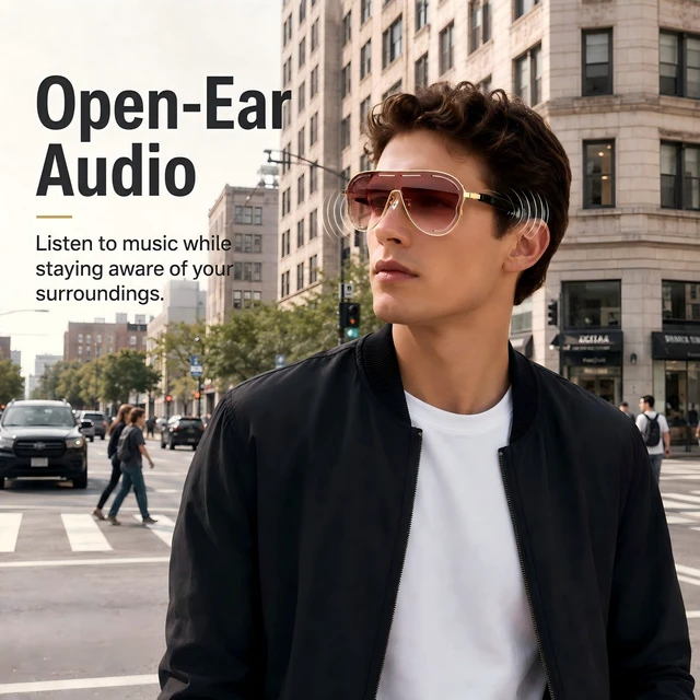 Alt view image 4 of 7 - Bluetooth 5.4 Smart Glasses for Women and Men, Open-Ear Audio | Sunglasses with Mic and Speakers, 7H Playtime, Touch Control, Voice Assistant, UV Protection, IPX4, Travel, Work, Music