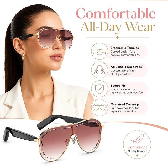 Alt view image 7 of 7 - Bluetooth 5.4 Smart Glasses for Women and Men, Open-Ear Audio | Sunglasses with Mic and Speakers, 7H Playtime, Touch Control, Voice Assistant, UV Protection, IPX4, Travel, Work, Music