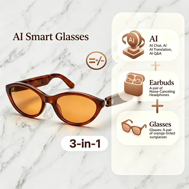 Alt view image 5 of 7 - AI Smart Glasses for Women, Bluetooth Glasses for Travel & Work | 164-Language Translation, 7 Translation Modes, Fashion Cat-Eye Frame, Orange-Tinted Sunglasses Lenses, Open-Ear Audio