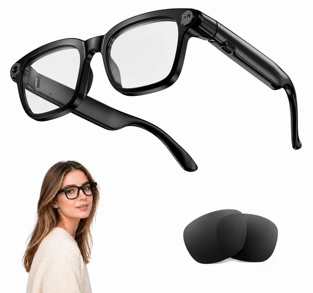 Main image of AI Smart Glasses for Men and Women,8MP Camera, AI Assistant, Real-Time Translation, Object Recognition,Bluetooth Connectivity, Open-Ear Speaker, Replaceable Sunglasses Lenses