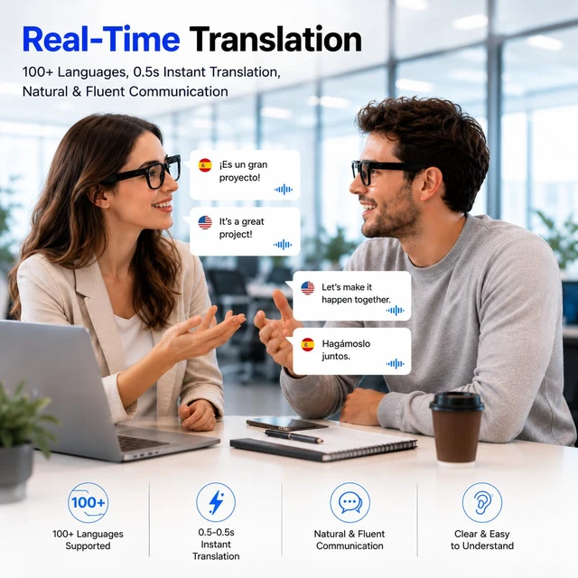 Alt view image 3 of 6 - AI Smart Glasses for Men and Women,8MP Camera, AI Assistant, Real-Time Translation, Object Recognition,Bluetooth Connectivity, Open-Ear Speaker, Replaceable Sunglasses Lenses