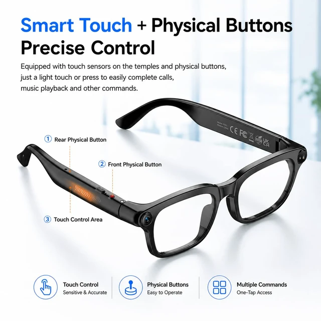 Alt view image 5 of 6 - AI Smart Glasses for Men and Women,8MP Camera, AI Assistant, Real-Time Translation, Object Recognition,Bluetooth Connectivity, Open-Ear Speaker, Replaceable Sunglasses Lenses
