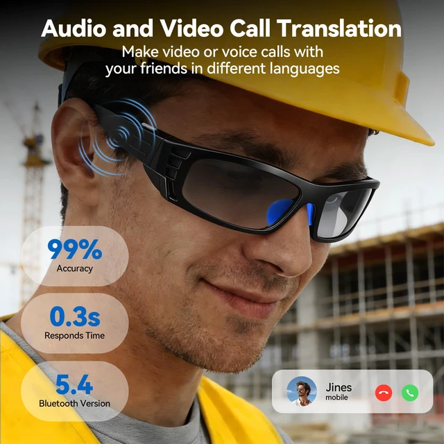 Alt view image 3 of 7 - AI Smart Glasses for Women Men with Real-Time Translation, Music & Hands-Free Calling, AI Vioce Assistant, Photochromic Lens with UV & Blue Light Protection Perfect for Hiking & Cycling