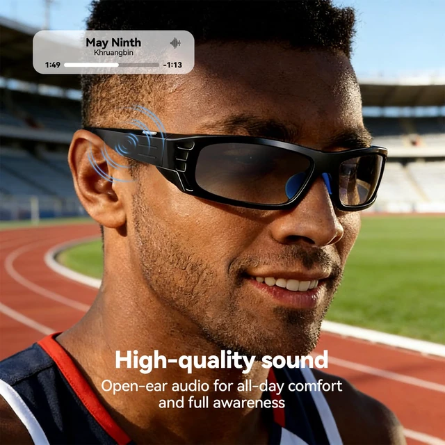 Alt view image 4 of 7 - AI Smart Glasses for Women Men with Real-Time Translation, Music & Hands-Free Calling, AI Vioce Assistant, Photochromic Lens with UV & Blue Light Protection Perfect for Hiking & Cycling