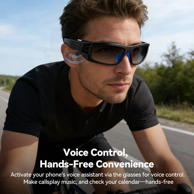 Alt view image 5 of 7 - AI Smart Glasses for Women Men with Real-Time Translation, Music & Hands-Free Calling, AI Vioce Assistant, Photochromic Lens with UV & Blue Light Protection Perfect for Hiking & Cycling