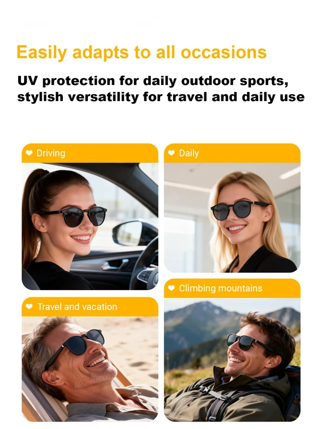 Alt view image 6 of 7 - Smart Sunglasses Bluetooth Glasses, Audio glasses With Speakers, Blue Light Blocking Glasses for Men and Women, Outdoor UV Protection and Voice Control, Hands-Free Calls Smart Audio Eyewear