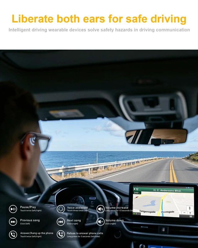 Alt view image 7 of 7 - Smart Sunglasses Bluetooth Glasses, Audio glasses With Speakers, Blue Light Blocking Glasses for Men and Women, Outdoor UV Protection and Voice Control, Hands-Free Calls Smart Audio Eyewear