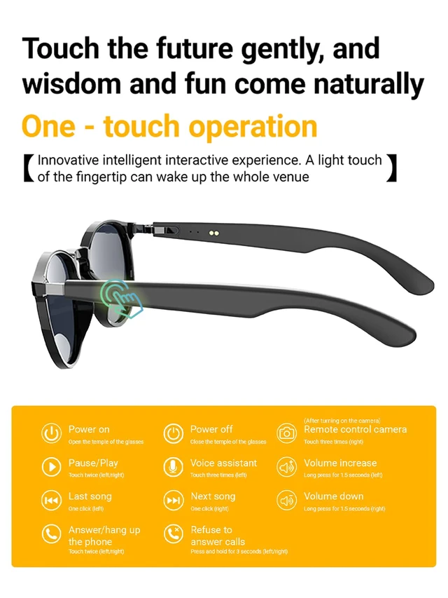 Alt view image 5 of 7 - Smart Sunglasses Bluetooth Glasses, Audio glasses With Speakers, Blue Light Blocking Glasses for Men and Women, Outdoor UV Protection and Voice Control, Hands-Free Calls Smart Audio Eyewear