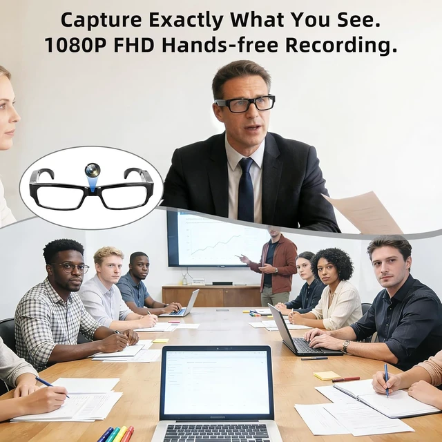 Alt view image 3 of 7 - Camera Glasses 1080P HD Video Recording Smart Glasses with Audio, Wearable POV Camera for Men Women, Hands-Free Recording for Sports Vlogging Outdoor, (32GB SD Card Included)