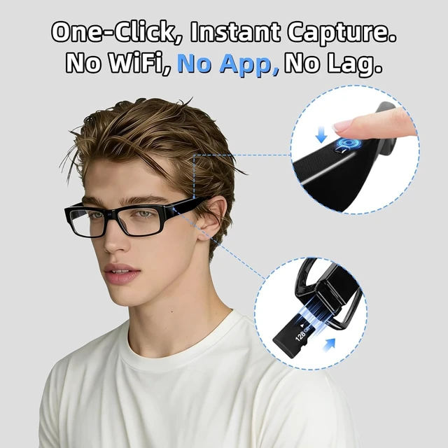 Alt view image 5 of 7 - Camera Glasses 1080P HD Video Recording Smart Glasses with Audio, Wearable POV Camera for Men Women, Hands-Free Recording for Sports Vlogging Outdoor, (32GB SD Card Included)