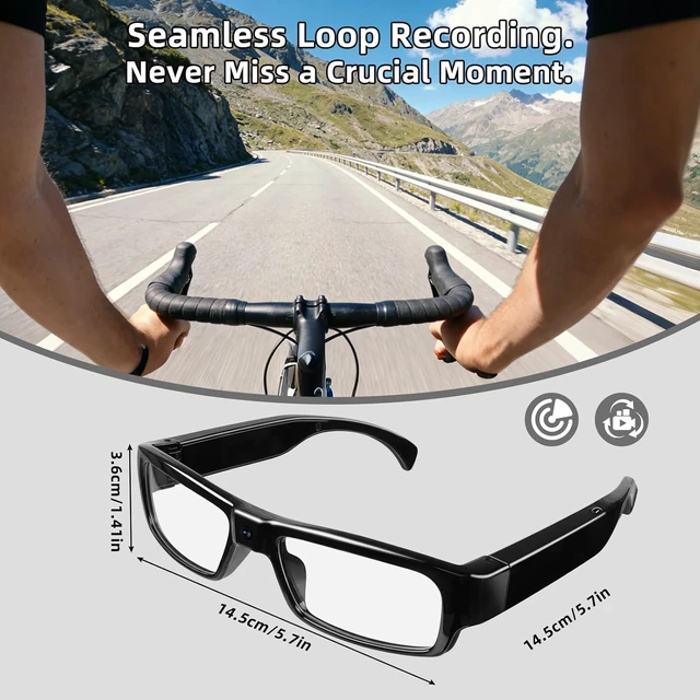 Alt view image 6 of 7 - Camera Glasses 1080P HD Video Recording Smart Glasses with Audio, Wearable POV Camera for Men Women, Hands-Free Recording for Sports Vlogging Outdoor, (32GB SD Card Included)