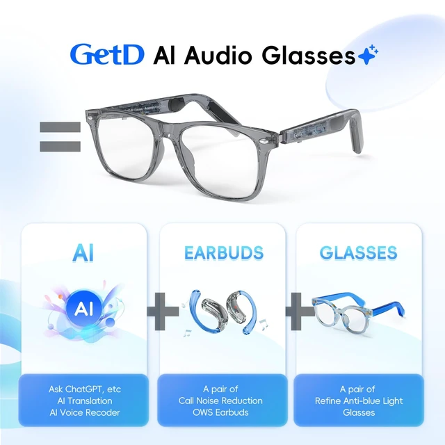Alt view image 2 of 6 - AI Glasses, Smart Glasses Powered by ChatGPT, Real-Time AI Translation | Anti-blue light lens, AI translation in 145 languages, Handsfree calls, Immersive audio, Holds AI conversations