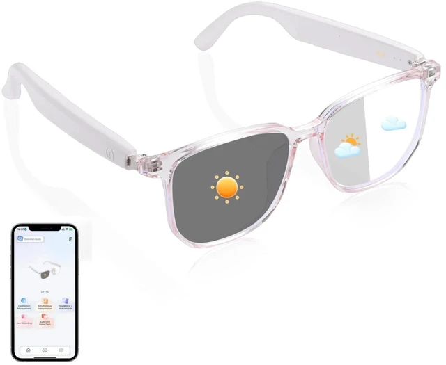 Main image of AI Smart Glasses, Bluetooth Audio Glasses with Real-Time Translator (164 Languages), Free APP, Photochromic Sunglasses, Music/Call, Unisex Translation Glasses for Travel/Work (Pink)