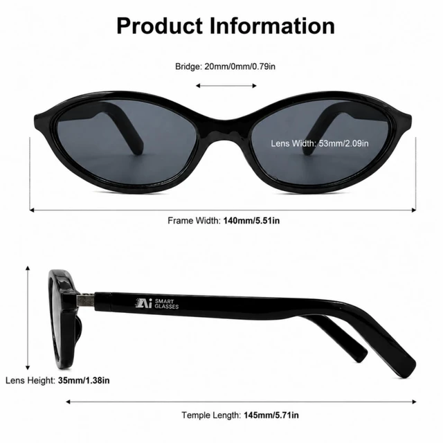 Alt view image 5 of 7 - AI Glasses for Women with Thin Temples Cat Eye Smart Sunglasses | Real-Time Translation - 160+ Languages, Open-Ear Audio Lightweight Bluetooth Glasses for Travel, Business - Black