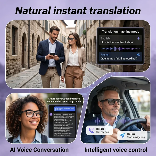 Alt view image 4 of 7 - AI Smart Glasses, Photochromic Lenses&Language Translation | Photochromic lenses, 170mAh power, premium sound for sports, travel