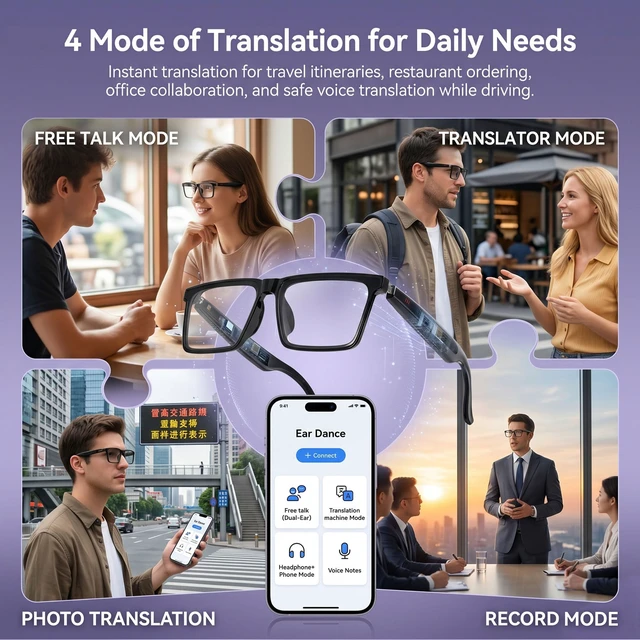 Alt view image 3 of 7 - AI Smart Glasses, Photochromic Lenses&Language Translation | Photochromic lenses, 170mAh power, premium sound for sports, travel