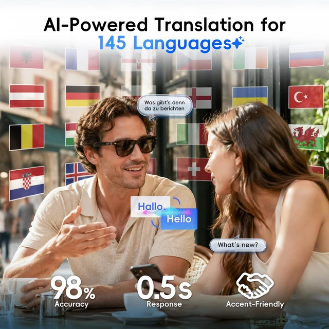 Alt view image 2 of 5 - AI Glasses, Smart Glasses Powered by ChatGPT, Real-Time AI Translation | Polarized lens, AI translation in 145 languages, Handsfree calls, Immersive audio, Holds AI conversations, 11H Playtime