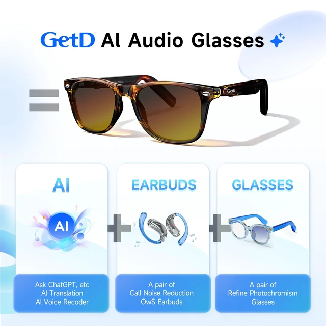 Alt view image 4 of 5 - AI Glasses, Smart Glasses Powered by ChatGPT, Real-Time AI Translation | Polarized lens, AI translation in 145 languages, Handsfree calls, Immersive audio, Holds AI conversations, 11H Playtime