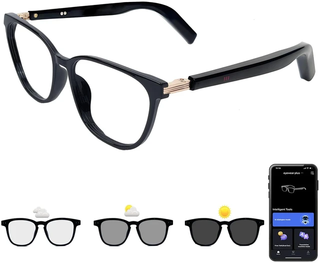 Main image of AI Smart Glasses with Translation, Photochromic Lenses & Bluetooth Audio | Real-Time Translation, AI Voice Assistant, UV/blue light protection, Music & Hands-Free Calling for Men & Women-Black