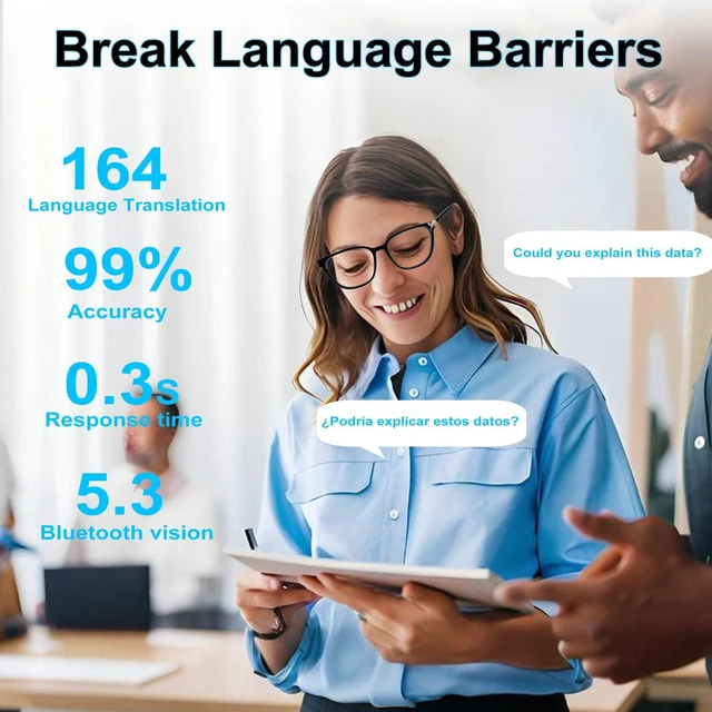 Alt view image 2 of 7 - AI Smart Glasses with Translation, Photochromic Lenses & Bluetooth Audio | Real-Time Translation, AI Voice Assistant, UV/blue light protection, Music & Hands-Free Calling for Men & Women-Black