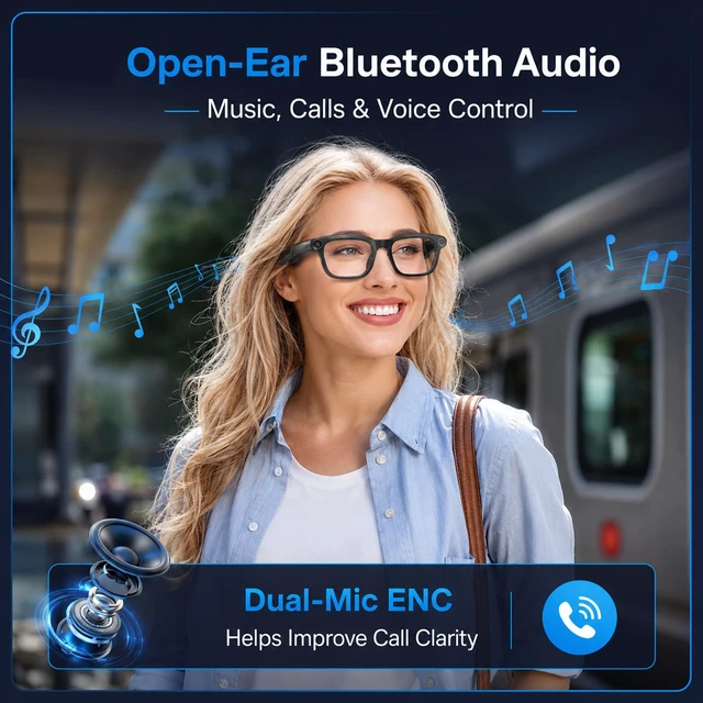 Alt view image 7 of 7 - AI Smart Glasses with Camera, 4K Anti-Shake Video & Photo Capture. | Real-Time Translation, Object Recognition, AI Assistant, Open-Ear Audio, Smart Glasses with Camera and Bluetooth, Black