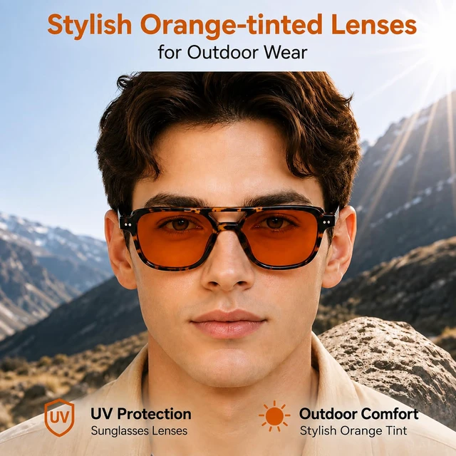 Alt view image 3 of 7 - AI Smart Glasses, Aviator Sunglasses for Travel & Outdoors Activities | 164-Language Translation, 7 Translation Modes, Aviator Frame, Orange-Tinted Sunglasses Lenses, Bluetooth Open-Ear Audio