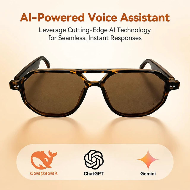 Alt view image 4 of 7 - AI Smart Glasses, Aviator Sunglasses for Travel & Outdoors Activities | 164-Language Translation, 7 Translation Modes, Aviator Frame, Orange-Tinted Sunglasses Lenses, Bluetooth Open-Ear Audio