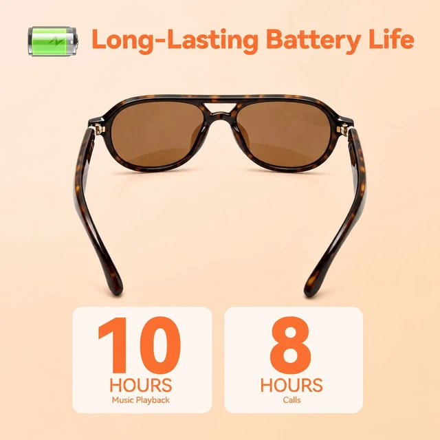 Alt view image 7 of 7 - AI Smart Glasses, Aviator Sunglasses for Travel & Outdoors Activities | 164-Language Translation, 7 Translation Modes, Aviator Frame, Orange-Tinted Sunglasses Lenses, Bluetooth Open-Ear Audio