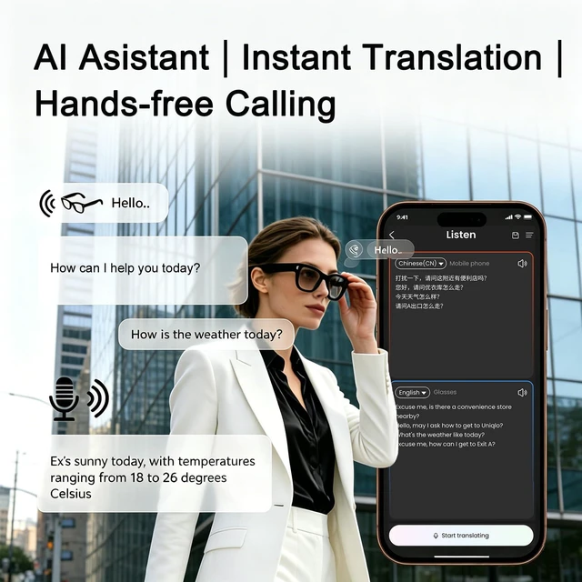 Alt view image 2 of 7 - AI Smart Glasses for Men Women, Bluetooth Audio Glasses (No Camera) | Real-Time Translation, AI Assistant, Meeting Transcription, Open-Ear Music, Hands-Free Calling, Flashlight, Gradient Lens