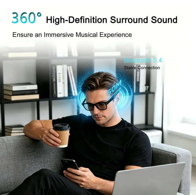 Alt view image 4 of 7 - AI Smart Glasses for Men Women, Bluetooth Audio Glasses (No Camera) | Real-Time Translation, AI Assistant, Meeting Transcription, Open-Ear Music, Hands-Free Calling, Flashlight, Gradient Lens
