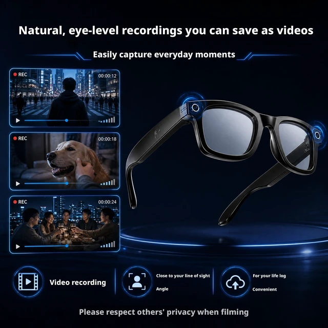 Alt view image 5 of 7 - Smart Glasses with Camera,8MP Photo & Video Recording,Photochromic UV Protection Lens, Bluetooth Open-Ear Audio,Hands-Free Calls,AI Translation,Wearable Smart Eyeglasses for Travel,Vlogging,Meeting