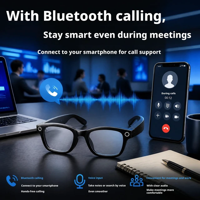 Alt view image 6 of 7 - Smart Glasses with Camera,8MP Photo & Video Recording,Photochromic UV Protection Lens, Bluetooth Open-Ear Audio,Hands-Free Calls,AI Translation,Wearable Smart Eyeglasses for Travel,Vlogging,Meeting
