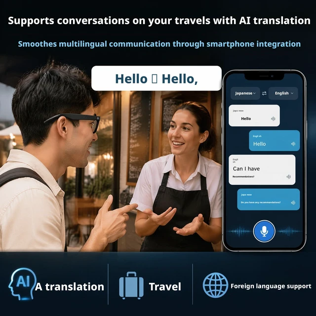 Alt view image 7 of 7 - Smart Glasses with Camera,8MP Photo & Video Recording,Photochromic UV Protection Lens, Bluetooth Open-Ear Audio,Hands-Free Calls,AI Translation,Wearable Smart Eyeglasses for Travel,Vlogging,Meeting