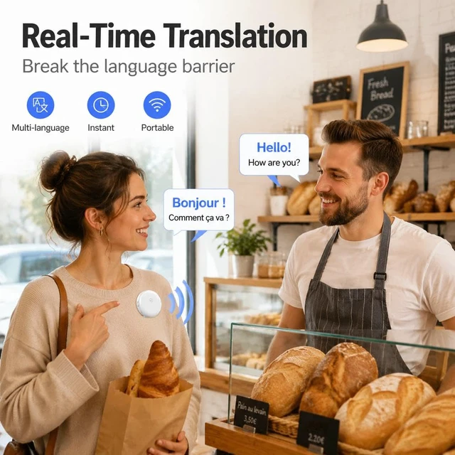 Alt view image 4 of 7 - Smart Wearable Translator,Capable of translating 165 Languages,AI Translator,Tu compañero para practicar español e inglés,Travel Essentials traductor de idiomas portatil (White, 1pcs)