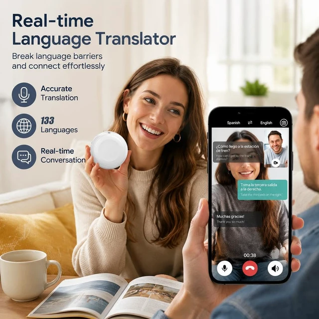 Alt view image 2 of 7 - Smart Wearable Translator,Capable of translating 165 Languages,AI Translator,Tu compañero para practicar español e inglés,Travel Essentials traductor de idiomas portatil (White, 1pcs)