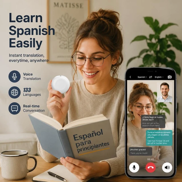 Alt view image 3 of 7 - Smart Wearable Translator,Capable of translating 165 Languages,AI Translator,Tu compañero para practicar español e inglés,Travel Essentials traductor de idiomas portatil (White, 1pcs)