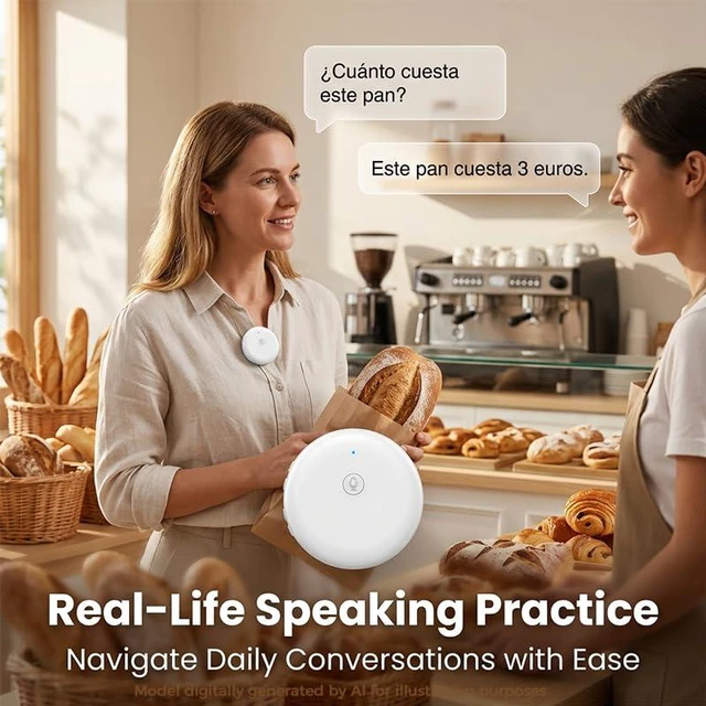 Alt view image 3 of 7 - AI Wearable Language Translator, 165-Language Voice TranslatorWhite | Wearable translation with multilingual conversation support, speaking practice, vocabulary review and portable everyday use